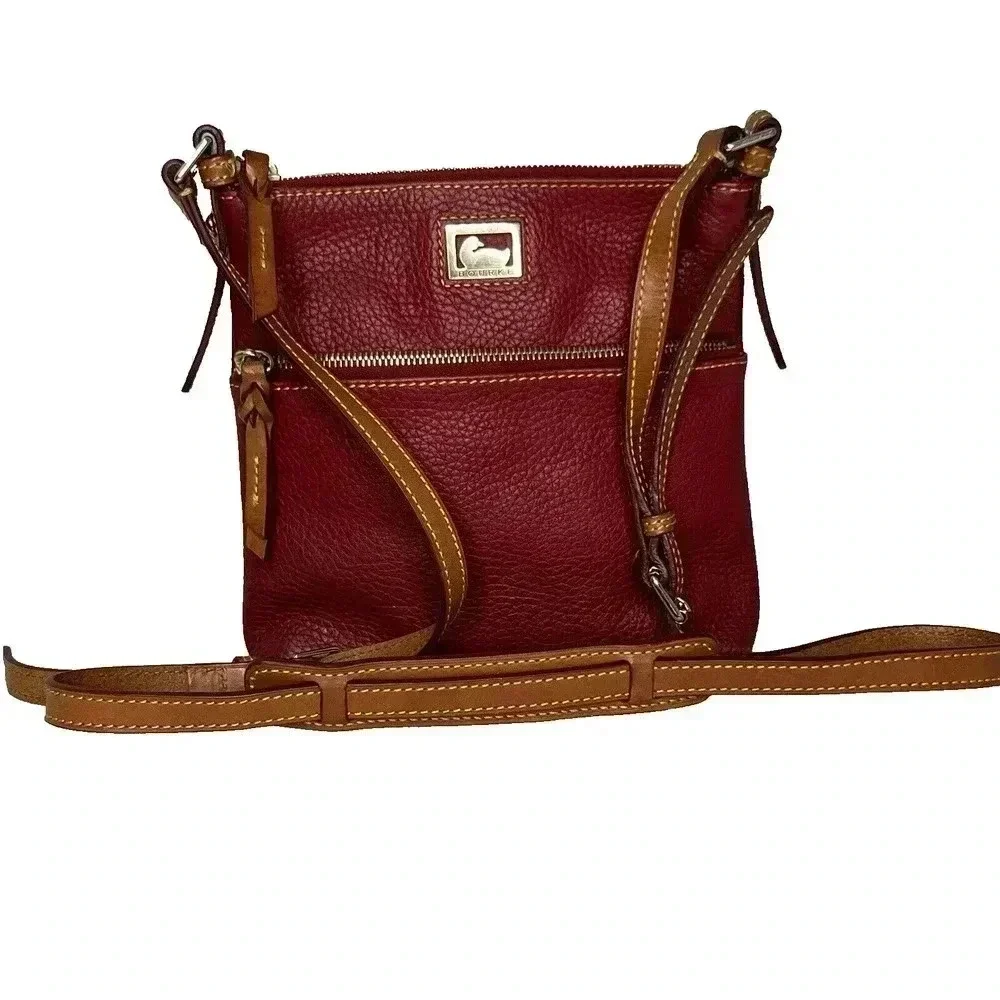 Dooney And‎ Bourke Dillen Letter Carrier Leather Crossbody Purse Burgundy